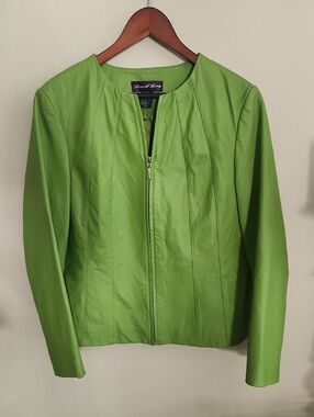 Russell Kemp  Lime Green Women's Leather Zip Jacket Sz 12